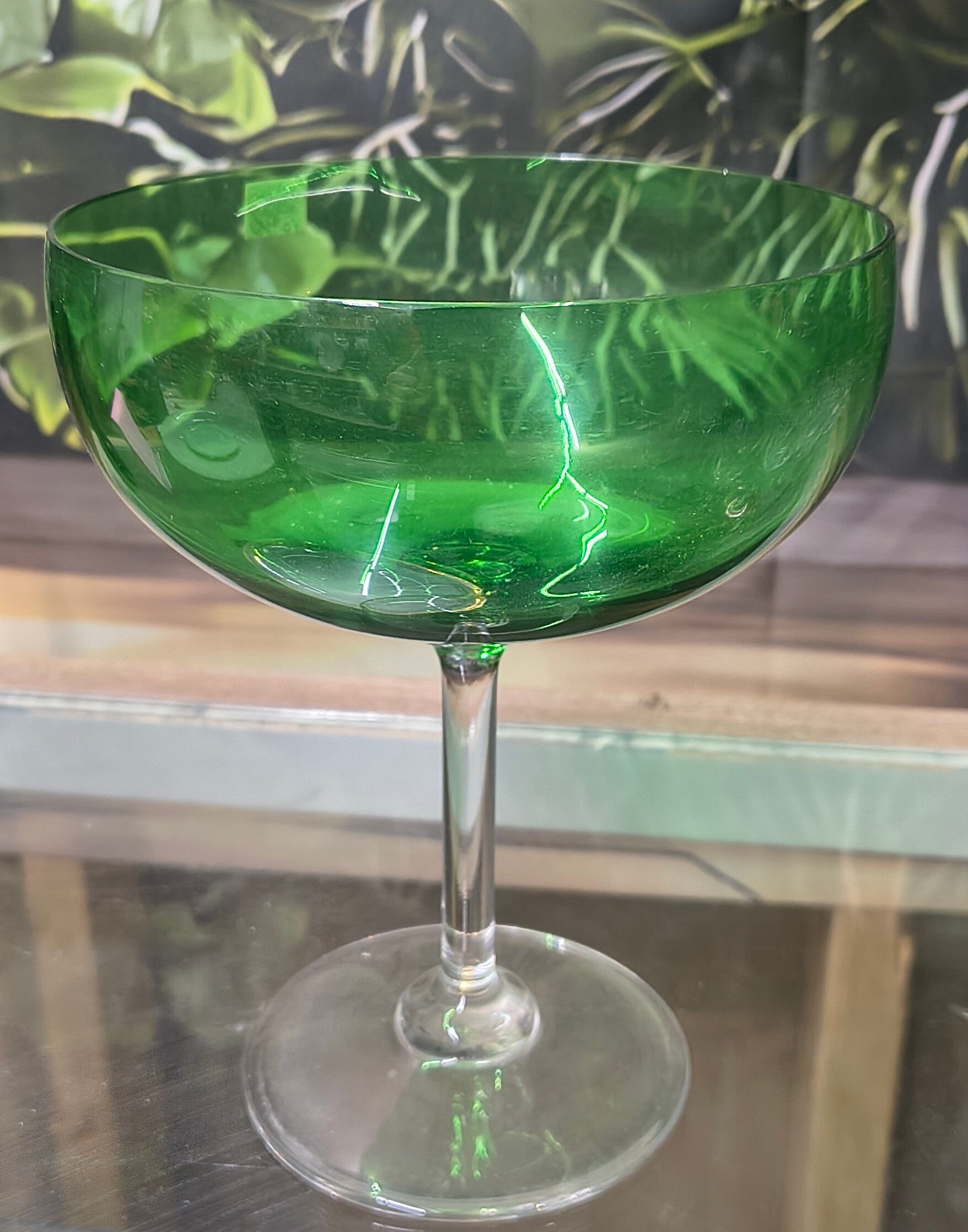 Vintage Forest Green Champagne Coupe / Cocktail Glass