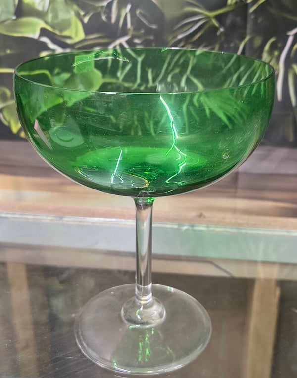 Vintage Forest Green Champagne Coupe / Cocktail Glass