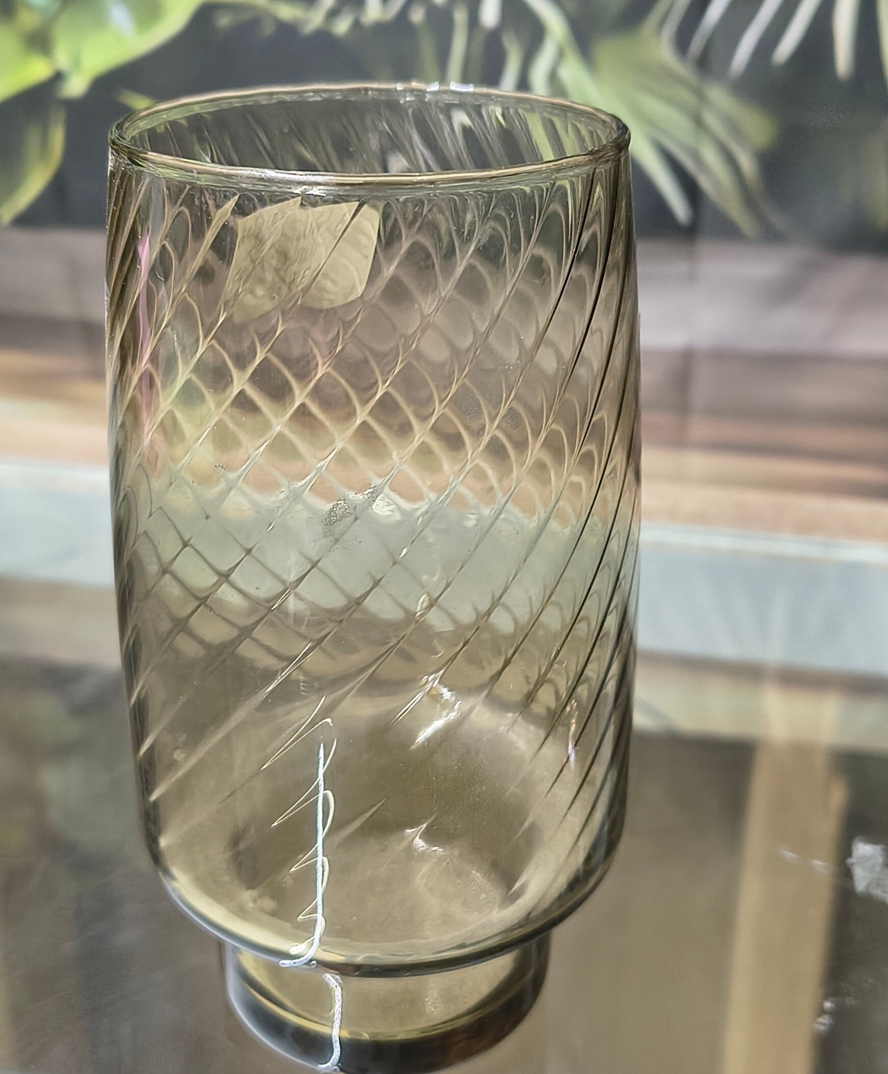 Vintage Smoked Glass Swirl / Diamond Optic Highball Tumbler