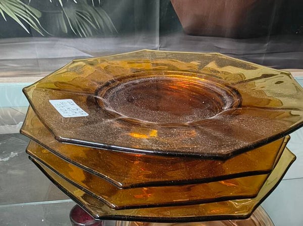 Set of 4 Vintage Amber Octagonal Dinner / Luncheon Plates