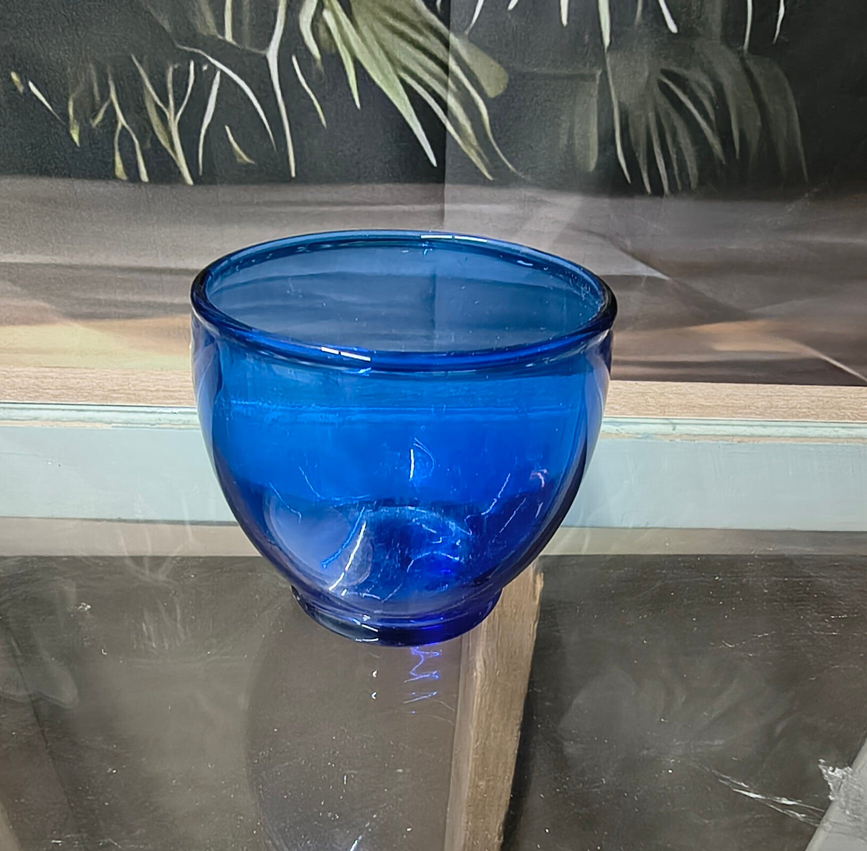 Vintage Cobalt Blue Heavy Art Glass Footed Votive / Planter Bowl
