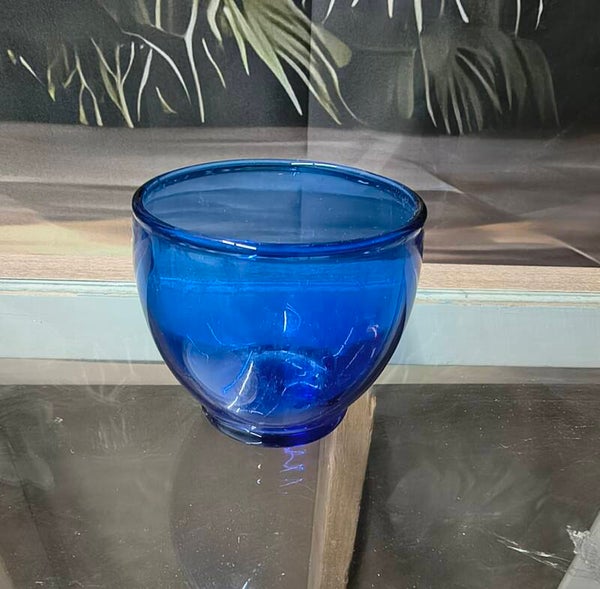 Vintage Cobalt Blue Heavy Art Glass Footed Votive / Planter Bowl