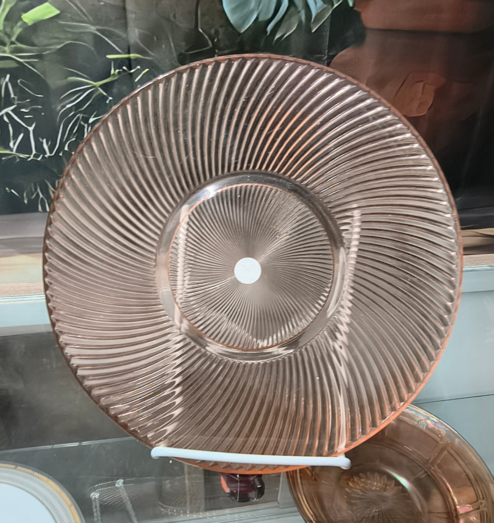 Vintage 1930s Pink Depression Glass Spiral Swirl Salver / Torte Plate
