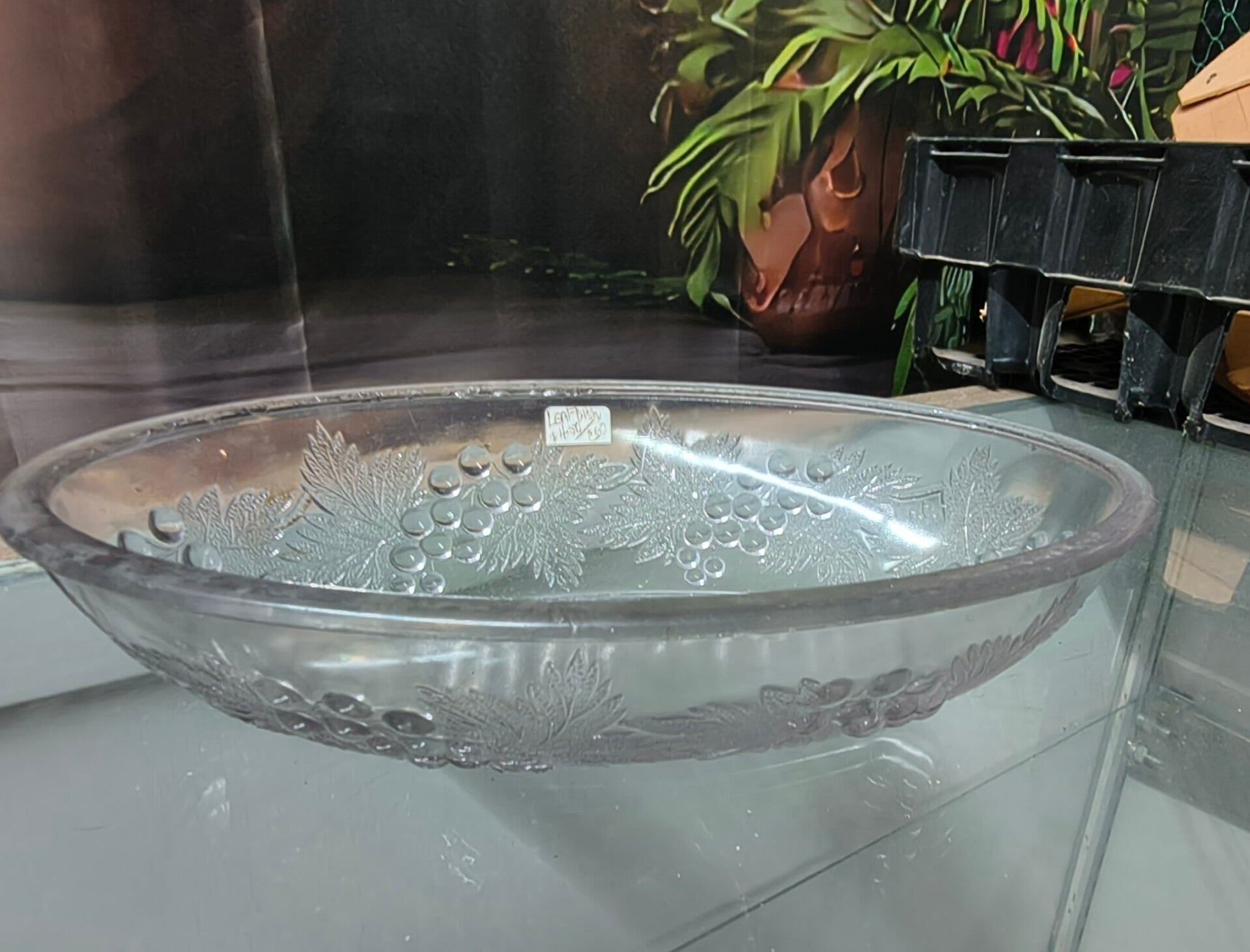 Vintage Oval Frosted / Satin Glass Embossed Grape Serving Platter