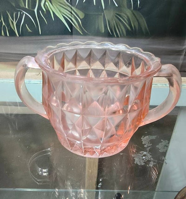 Vintage Pink Depression Glass Open Sugar Bowl / Double-Handled Cup