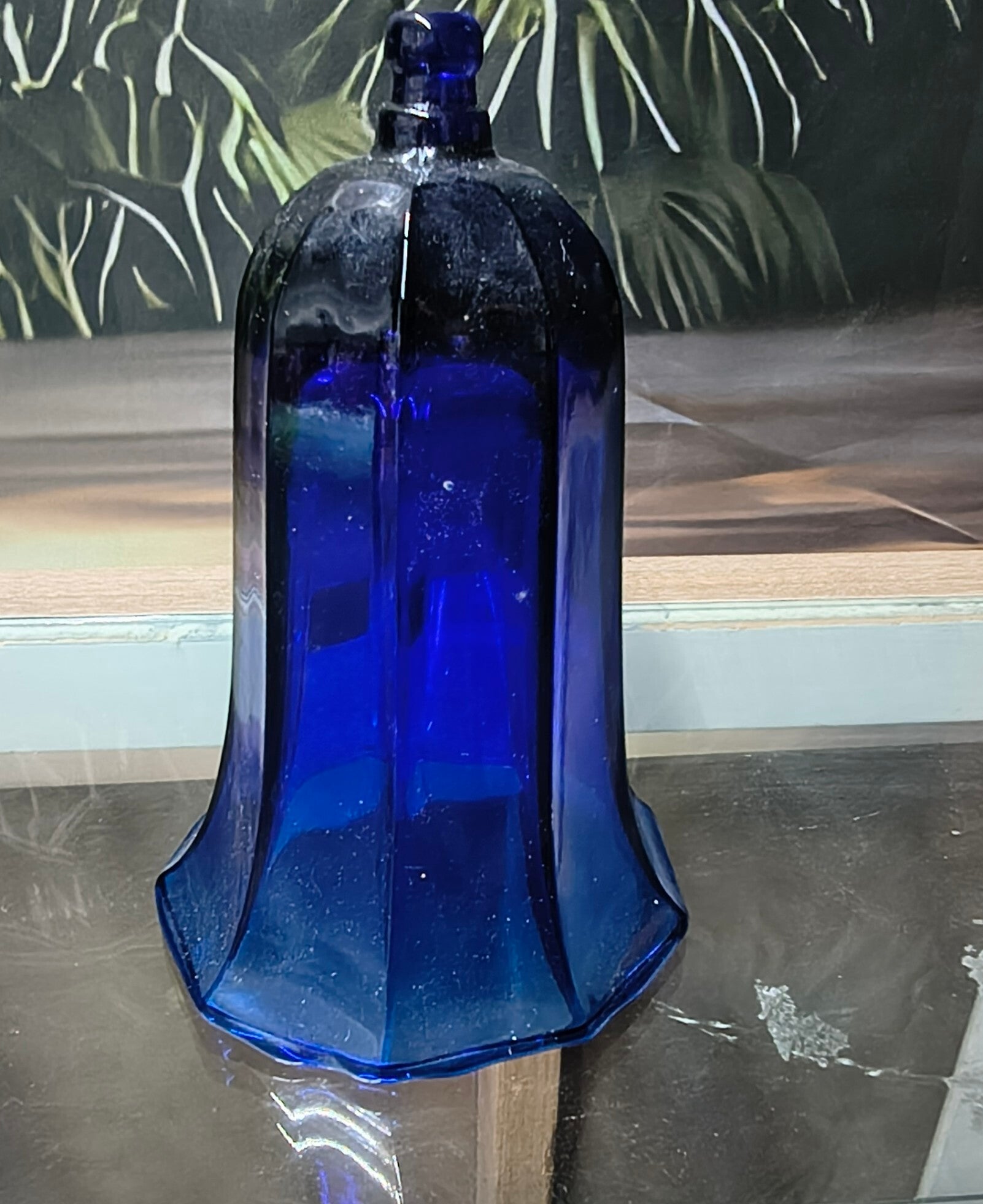 Vintage Cobalt Blue Bell-Shaped Hurricane Shade / Pendant Light Glass