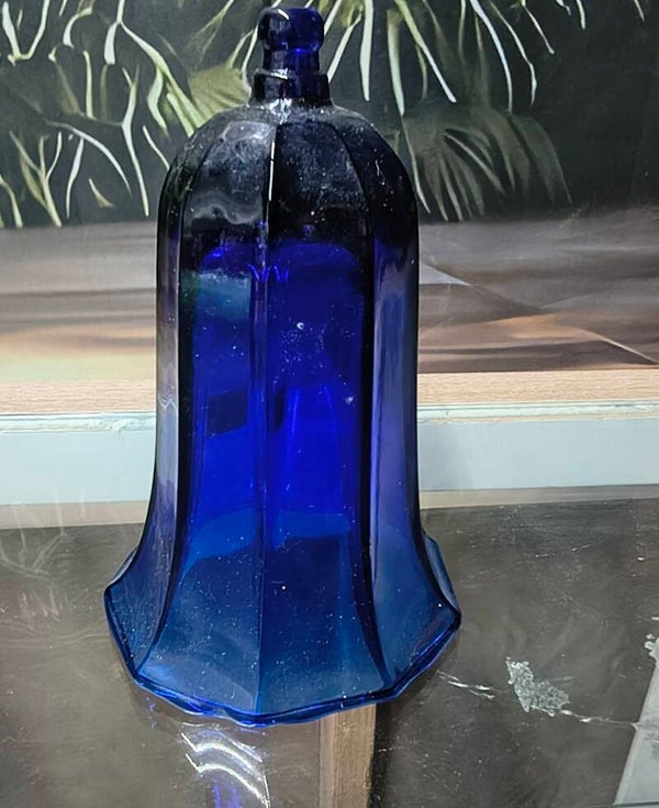 Vintage Cobalt Blue Bell-Shaped Hurricane Shade / Pendant Light Glass