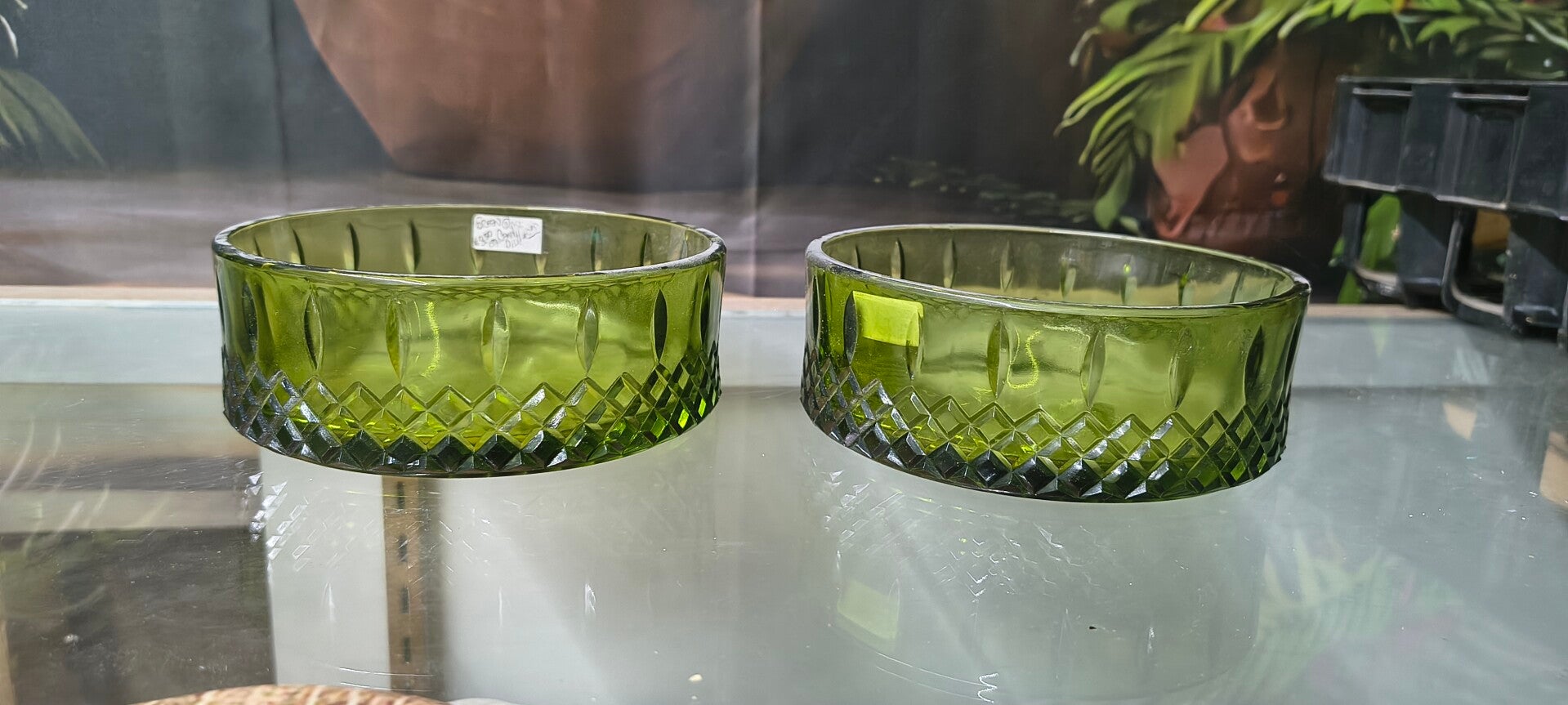 Pair of Vintage Avocado Green Diamond & Panel Dish Bowls