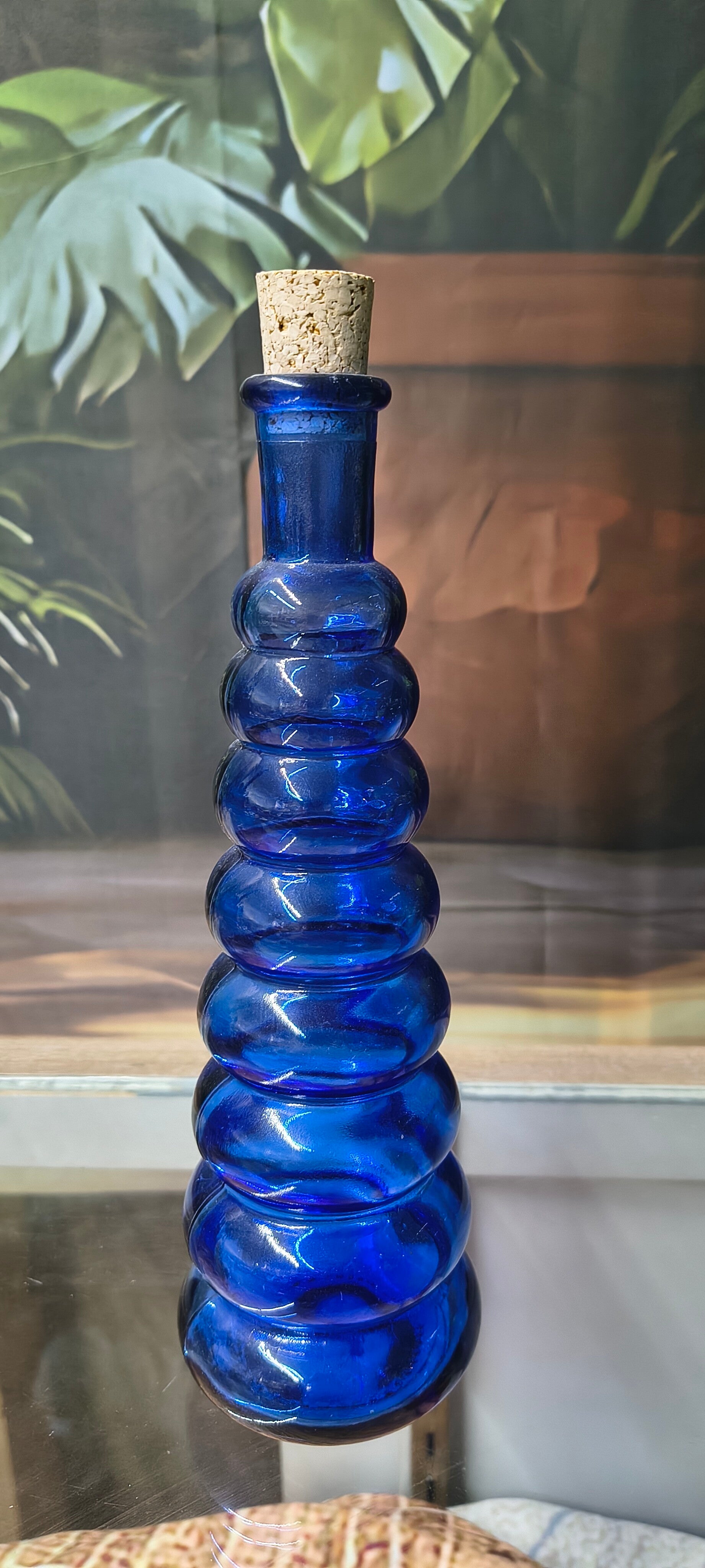Vintage Cobalt Blue Tiered "Bubble / Beehive" Decanter Bottle with Cork