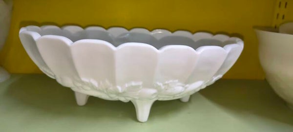 Vintage White Milk Glass 4-Footed Fruit & Harvest Bowl