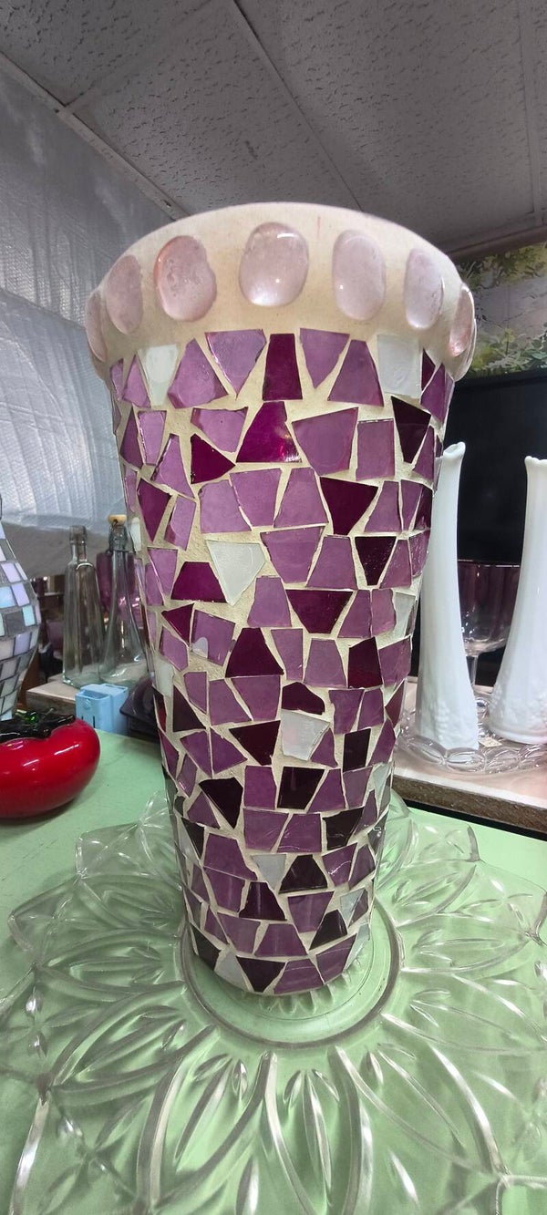 Purple & Plum Mosaic Glass Flared Vase