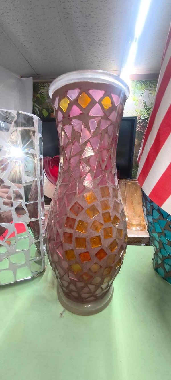 Sunset Ombré Mosaic Glass Baluster Vase
