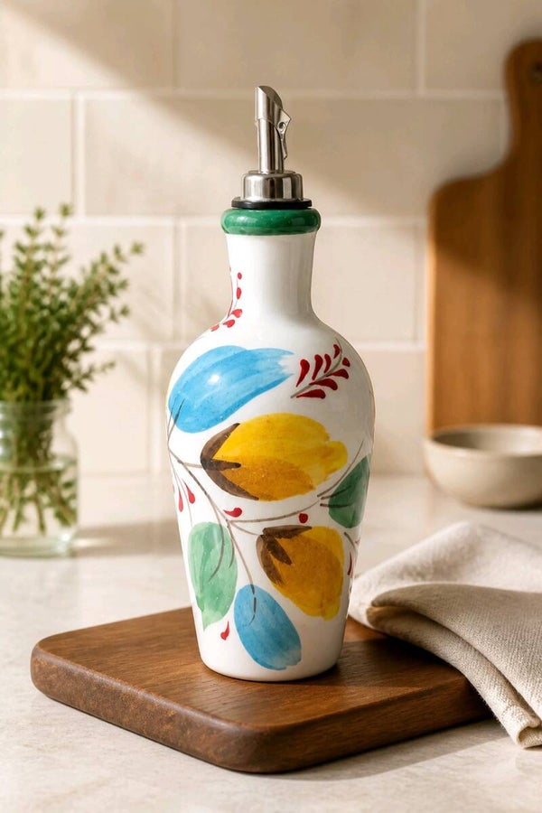 Oel-Flasche Olivenölspender 0.75l "Flores verde Pastel"