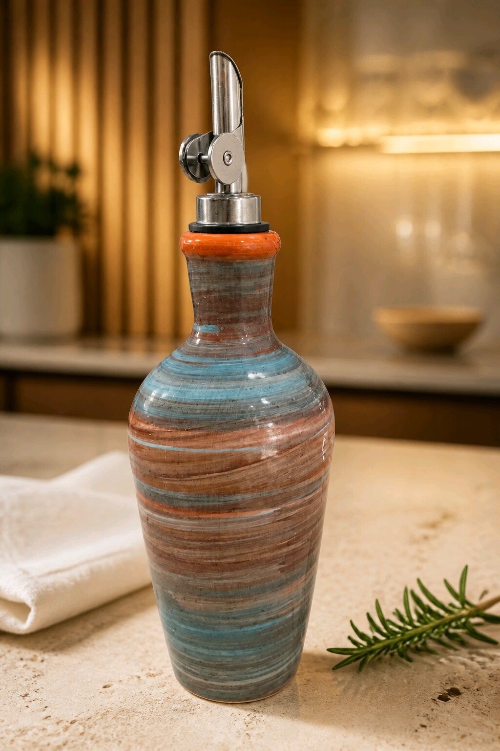 Oel-Flasche Olivenölspender 0.75l "Laguna Naranja"