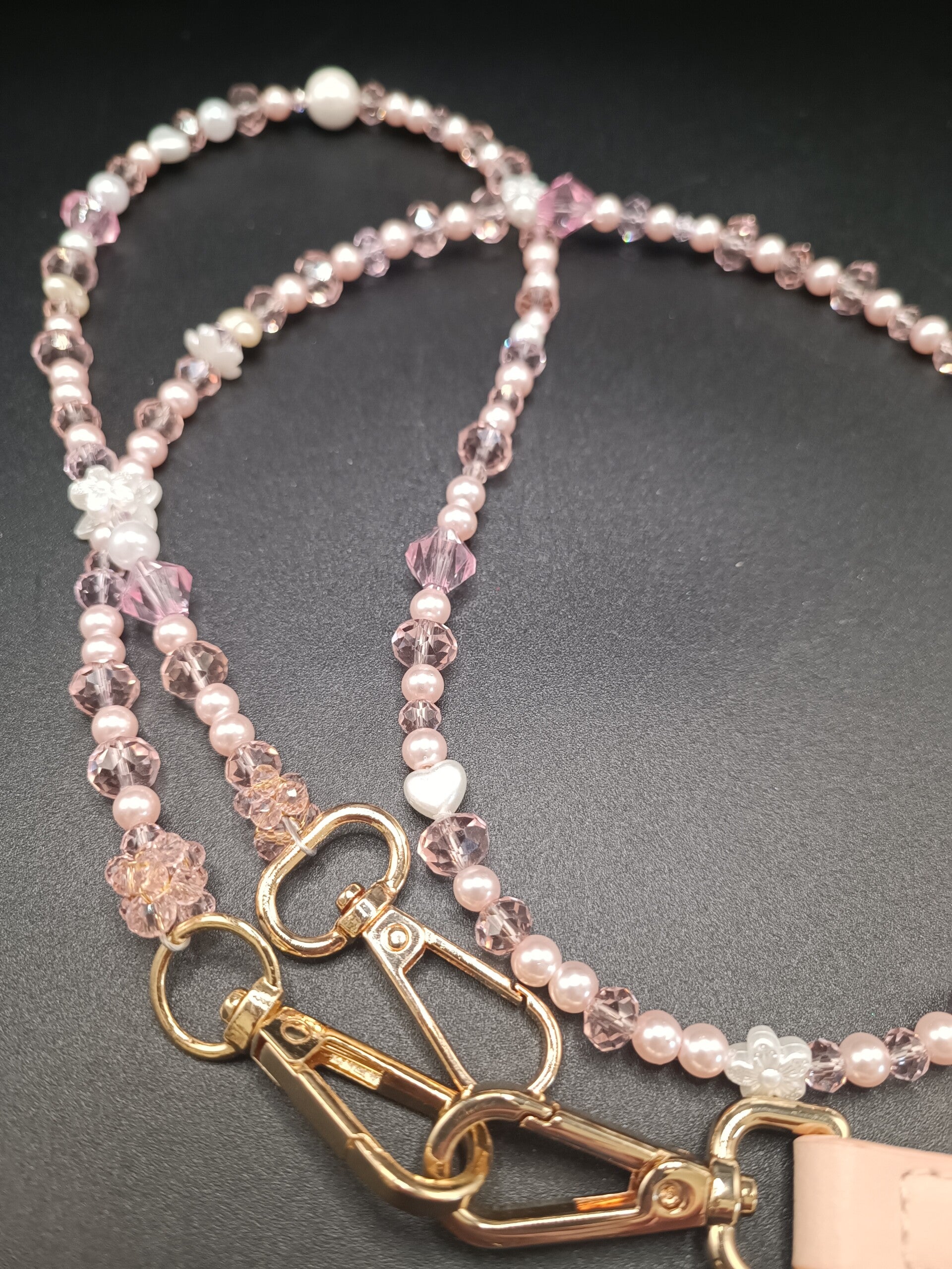 Laisse Rose&Dore  en perles & Cristaux