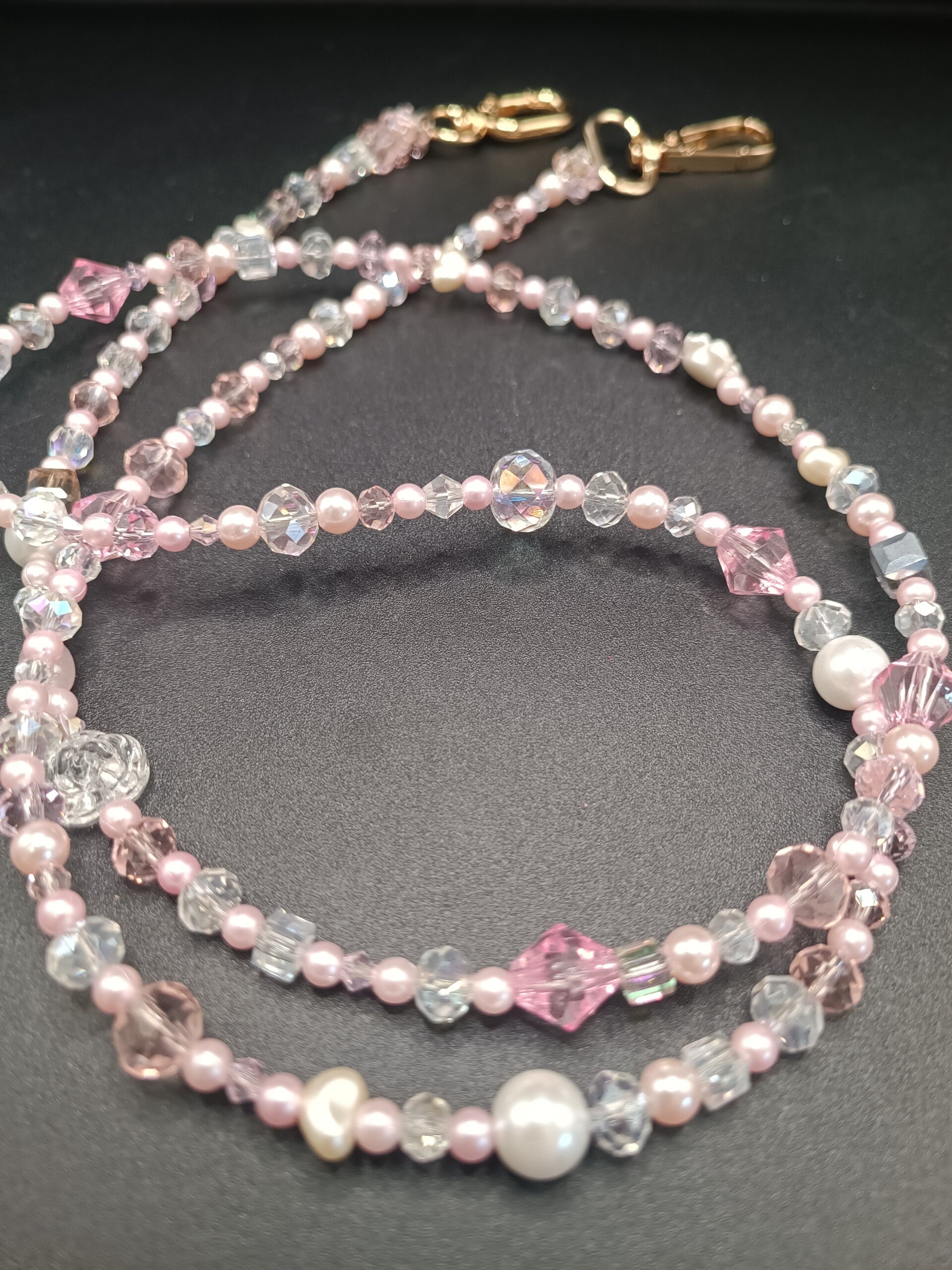 Laisse Rose&Dore  en perles & Cristaux