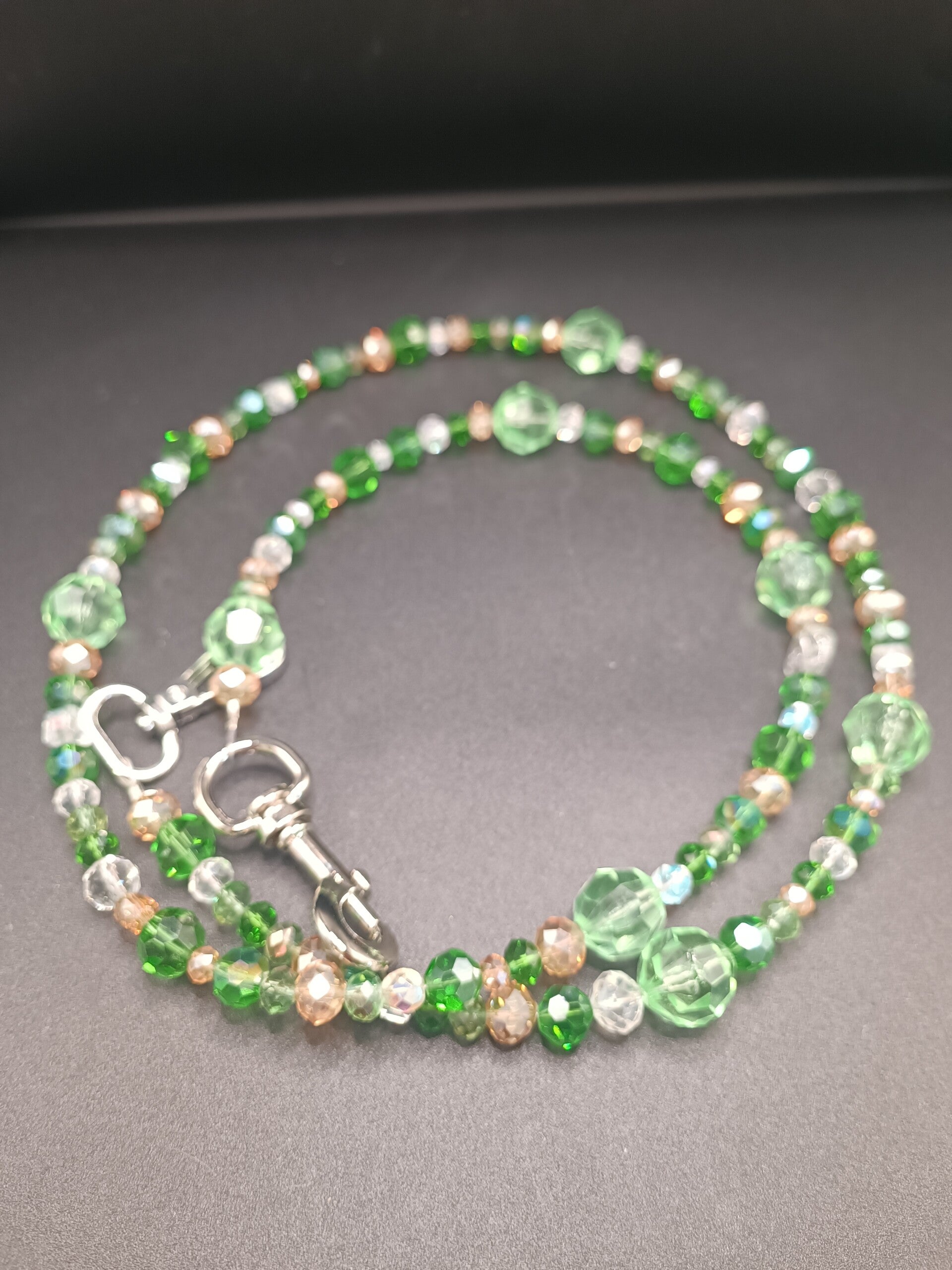 Laisse Verte & Argent en perles & Cristaux
