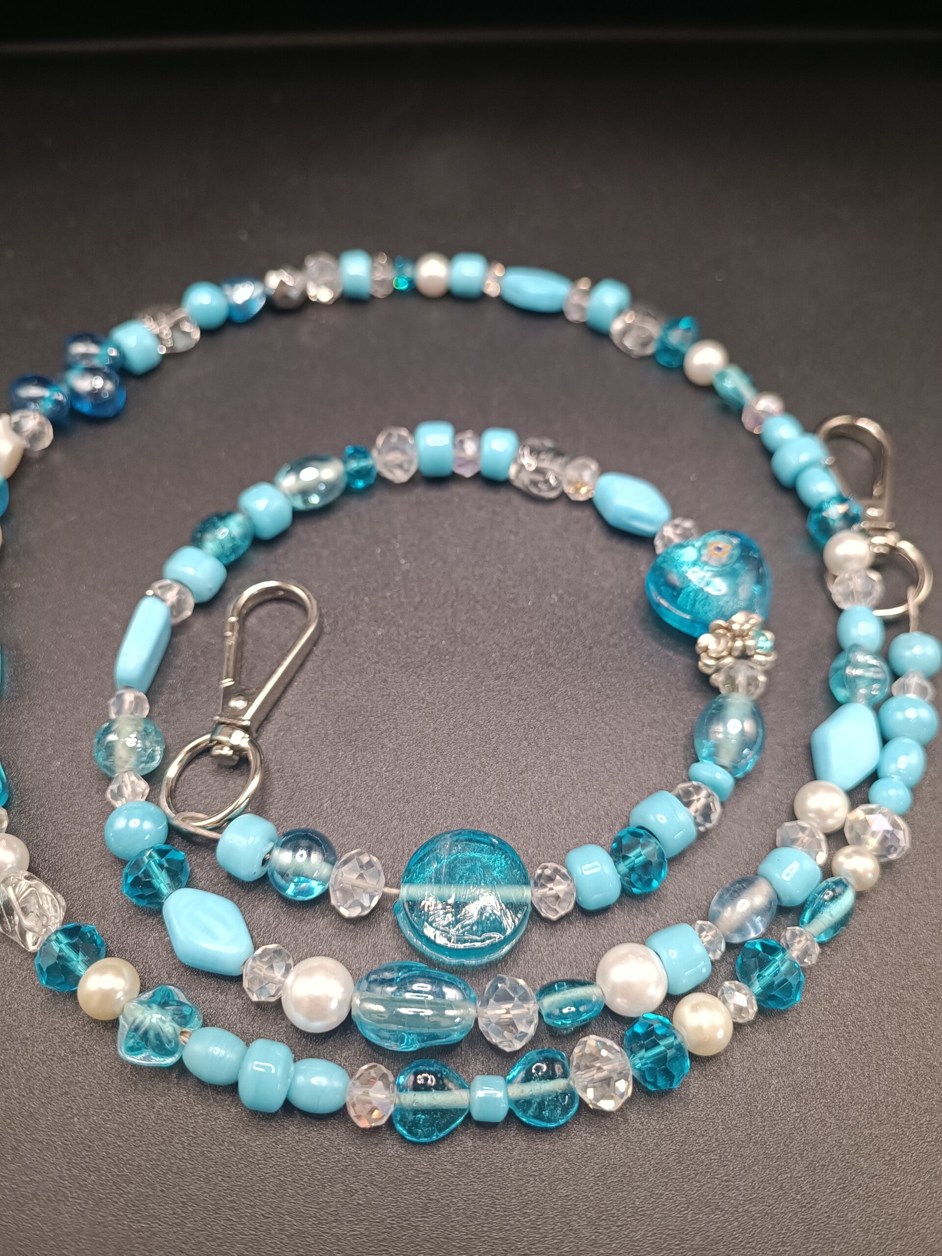 Laisse Bleu & Argent en perles & Cristaux