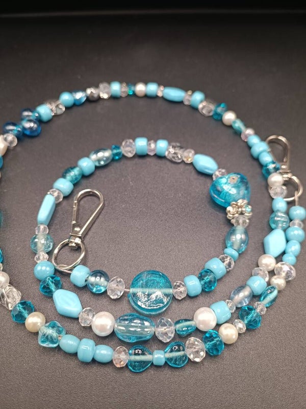 Laisse Bleu & Argent en perles & Cristaux
