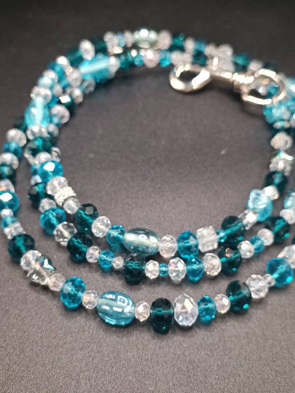 Laisse Bleu & Argent en perles & Cristaux