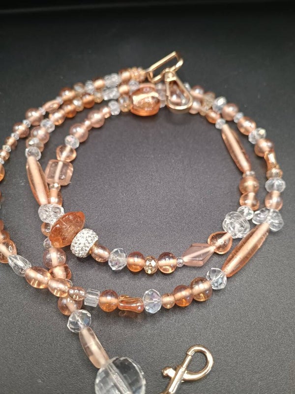 Laisse Beige & Dore  en perles & Cristaux