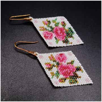 Boucles d'oreilles Crochets tissées Brick Stitch en Perles Miyuki DELICA