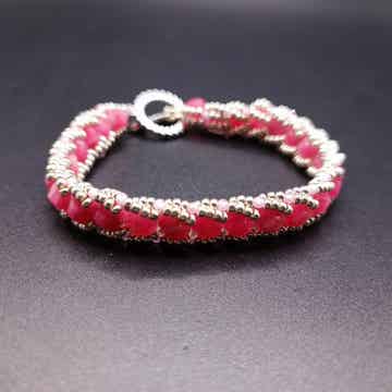 Bracelet "Fiona" tissé en Quartz Fraise et Perles Miyuki fermoir Toggle