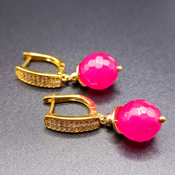 Boucles d'oreilles  Cliquets en Agate Rose de Sri-Lankais