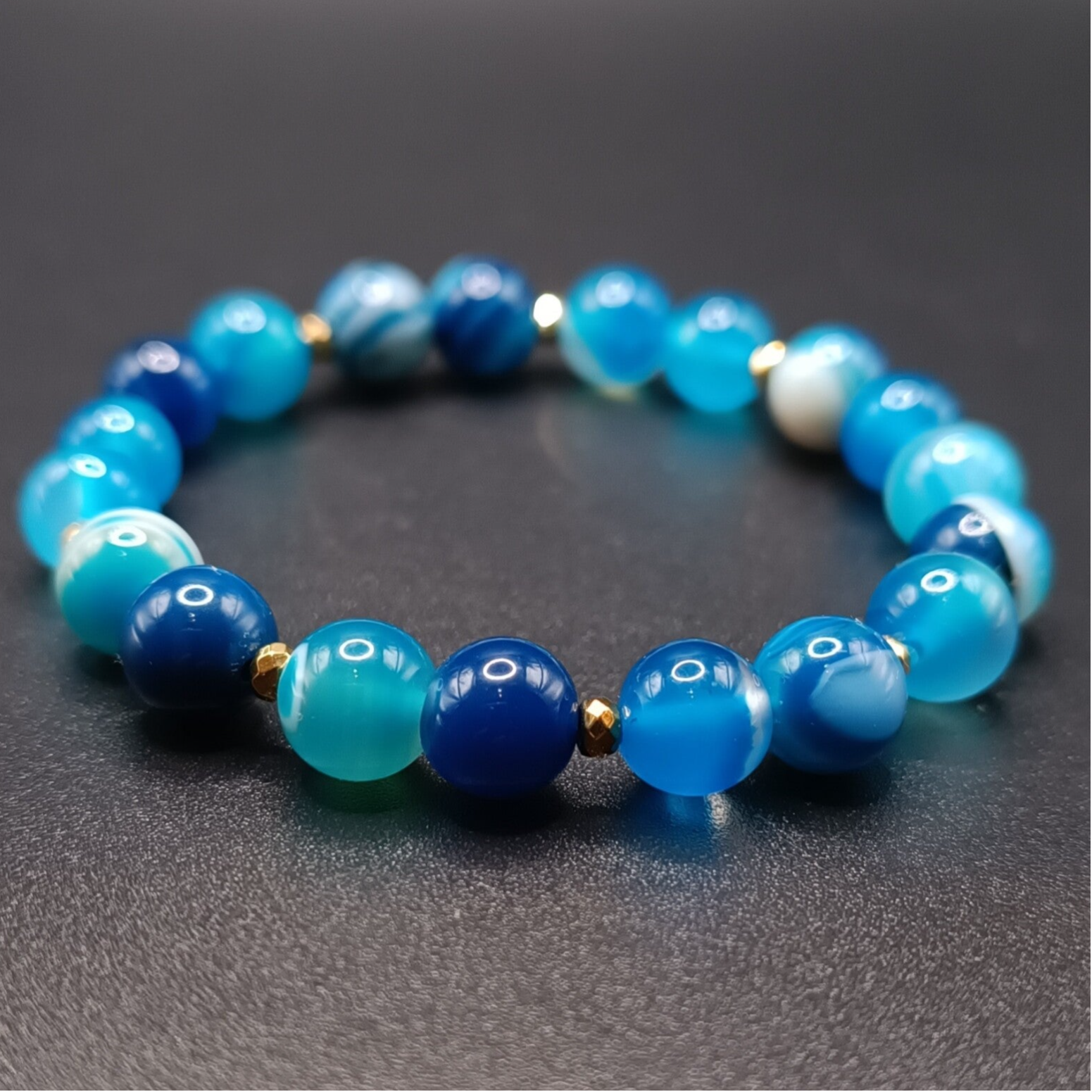 Bracelet élastique en Agate Dentelle Bleue