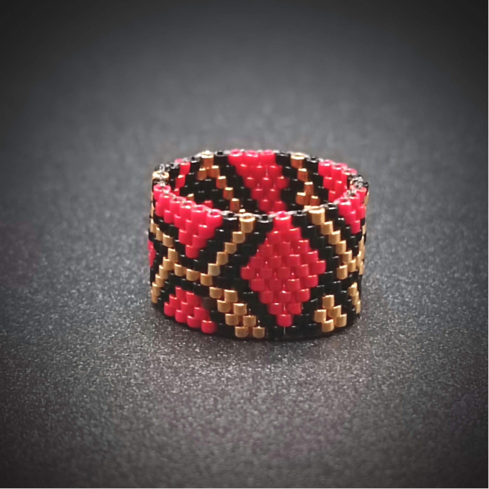 Bague Miyuki tissage peyote large Serpent  Rouge Vipere