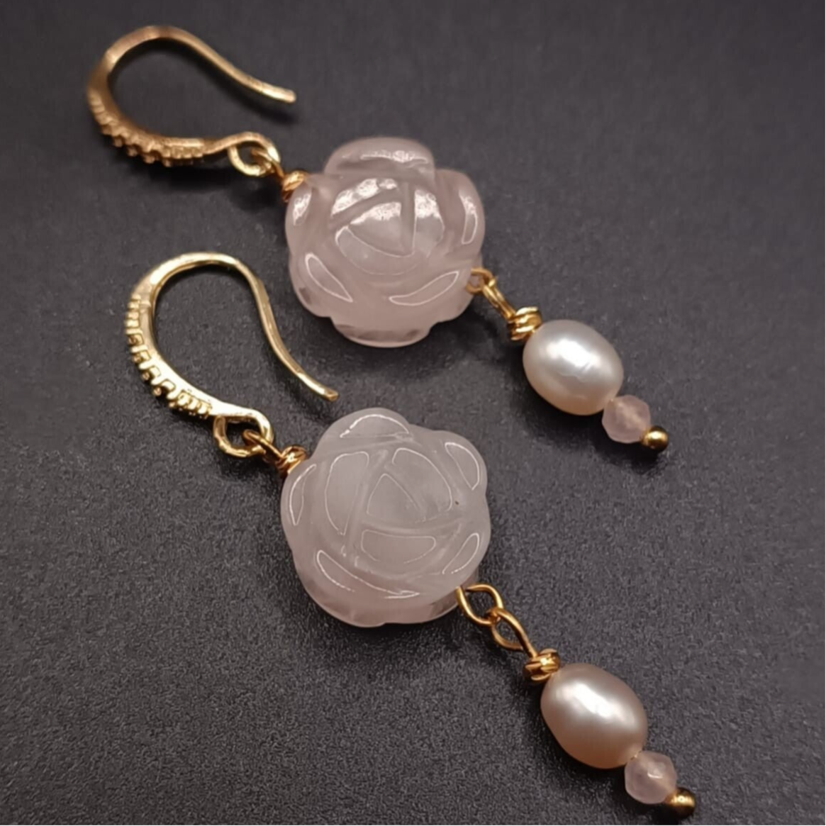 Boucles d'oreilles Crochets en Quartz Rose