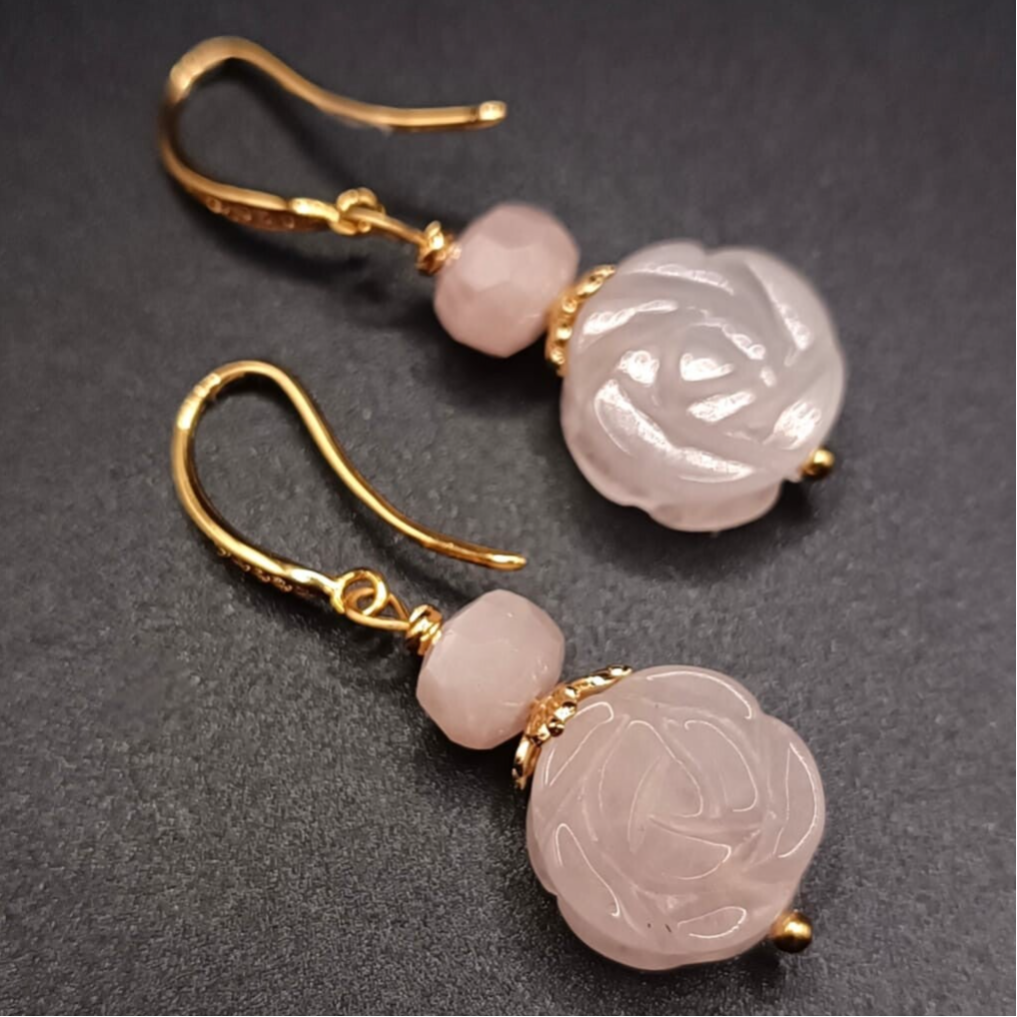 Boucles d'oreilles  Crochets en Quartz Rose