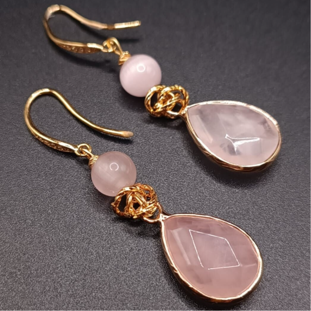 Boucles d'oreilles Crochets  en Quartz Rose