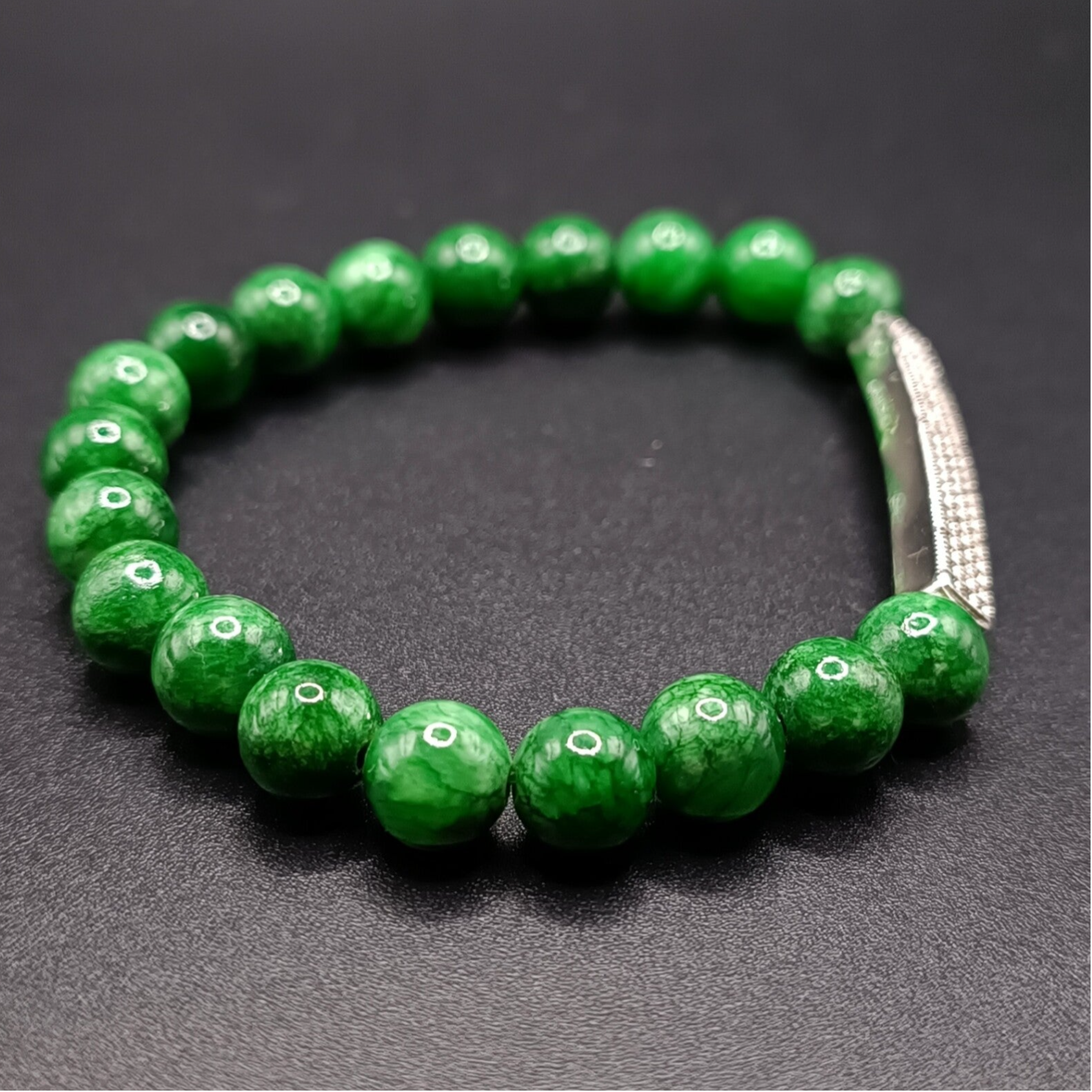 Bracelet elastique en Calcédoine Verte