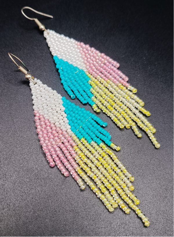 Boucles d'oreilles Crochets  Rouge et Doré tissées Brick Stitch en Perles Miyuki Delika