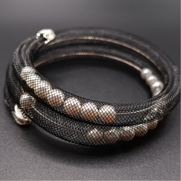 Bracelet Ouvert en Tubes en Nylon & Nacre