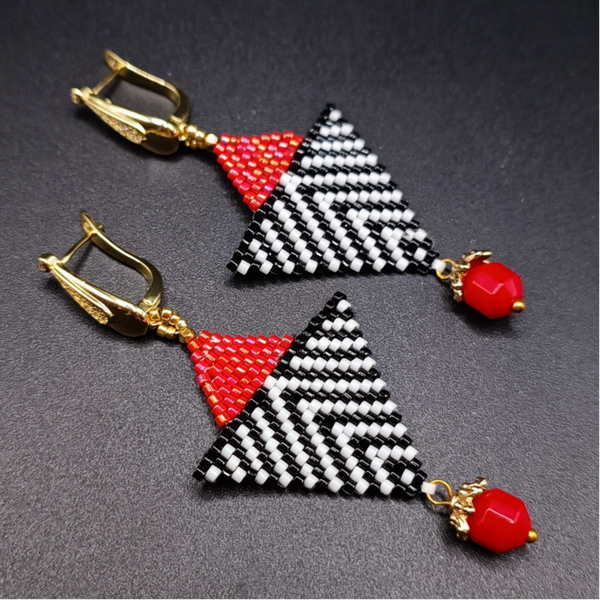 Boucles d'oreilles Cliquets tissées Brick Stitch en Perles Miyuki DELICA