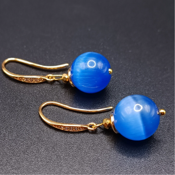 Boucles d'oreilles  Crochets en Oeil de Chat/ Chrysobéryl