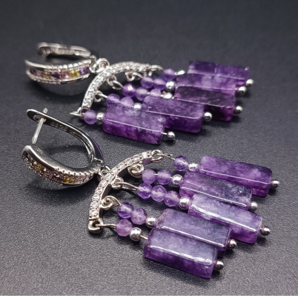 Boucles d'oreilles  Cliquets en Améthyste