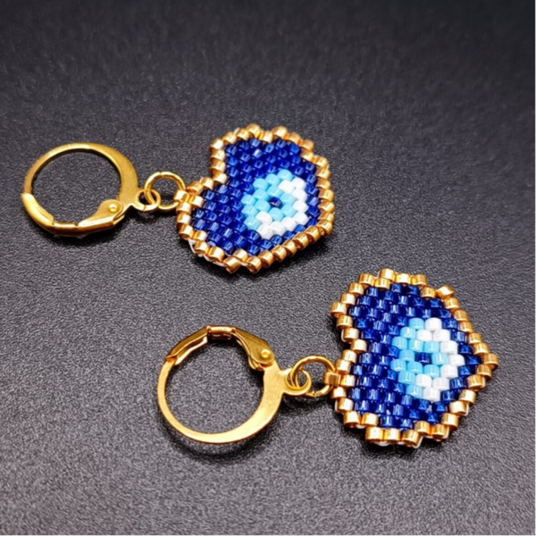 Boucles d'oreilles Coeur  tissées Brick Stitch en Perles Miyuki Delica