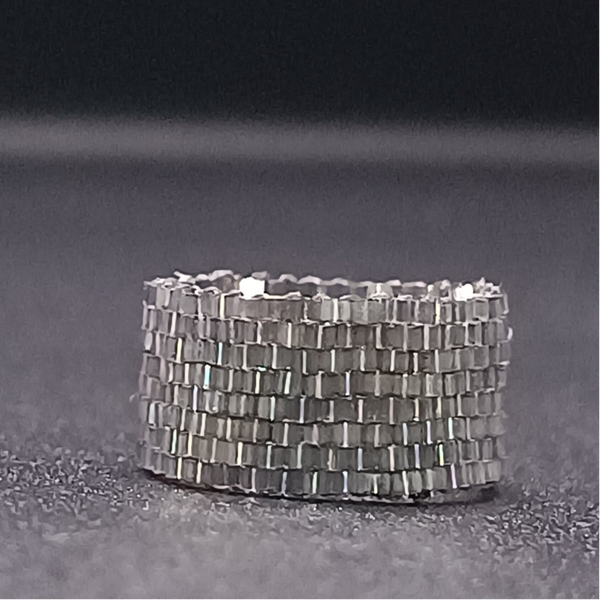 Bague Miyuki tissage peyote Large Gris AB