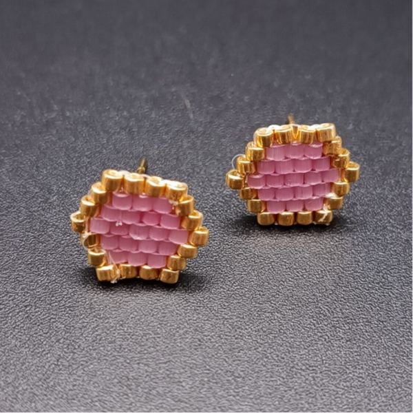 Boucles d'oreilles Clous puces  tissées Brick Stitch en Perles Miyuki Delica