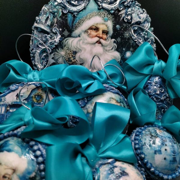 Coffret de cadeaux de Noel en velours Azur décoration Artisanale