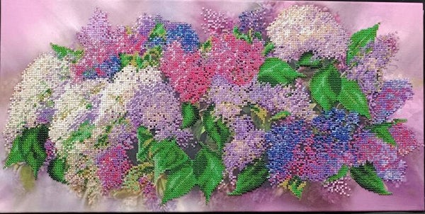Tableau brodée en perles  "Lilas en Provence"