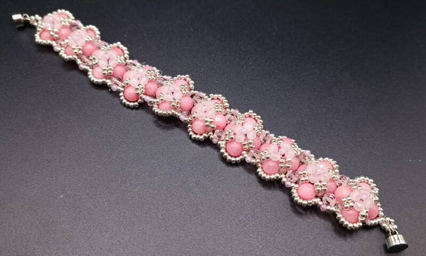 Bracelet tissé en Quartz Fraise, Quartz Rose, Spinelle et  Perles Miyuki