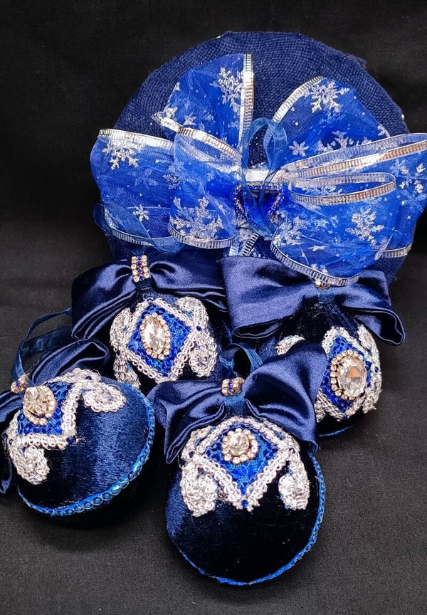 Coffret de cadeaux de Noel en velours bleu décoration Artisanale