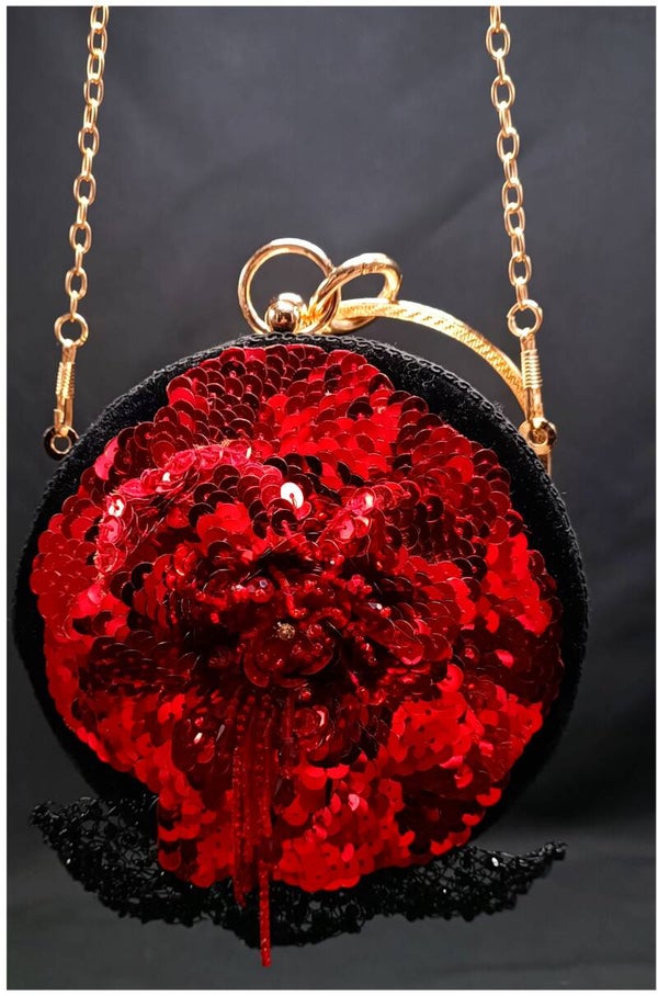 Sac Frame Minaudiére Embroderie Luxe en velours bohème avec fermoir métallique