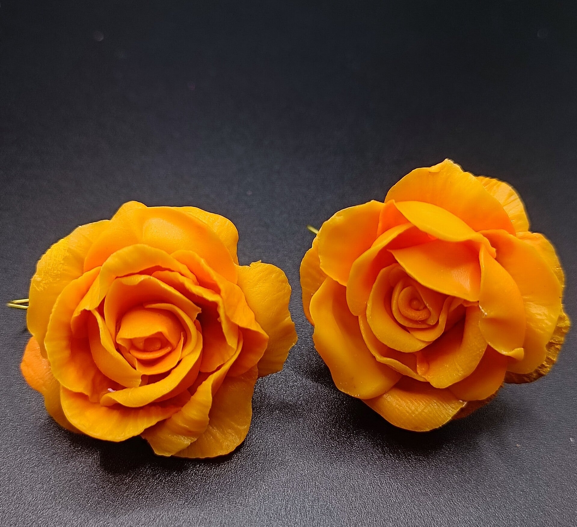 Boucles d'oreilles Crochets Long "Rosier WHISKY" Orange en Cernit - pâte polymère