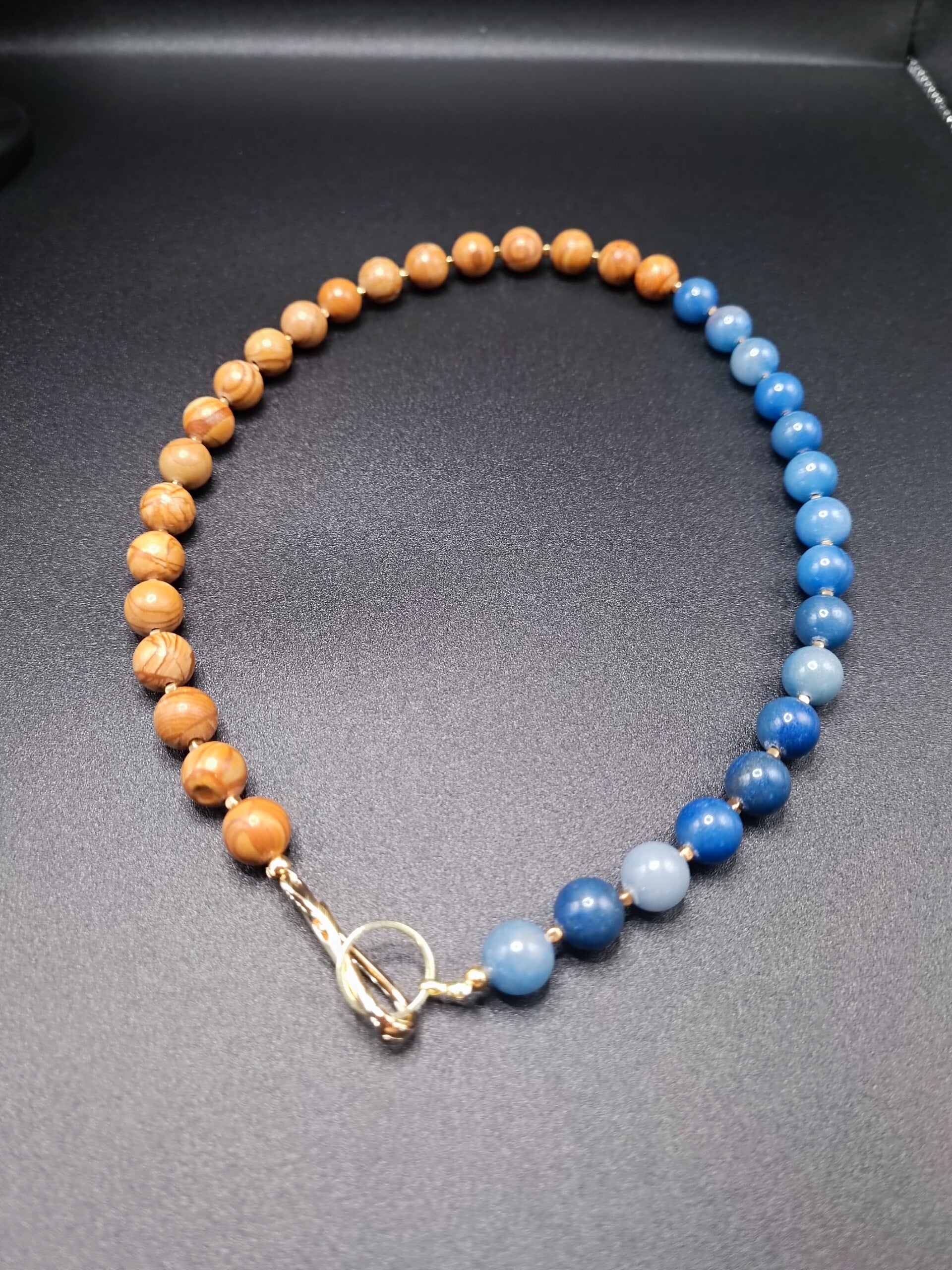 Collier ART-Assorti sautoir en Jade Bleu & Jaspe Paysage