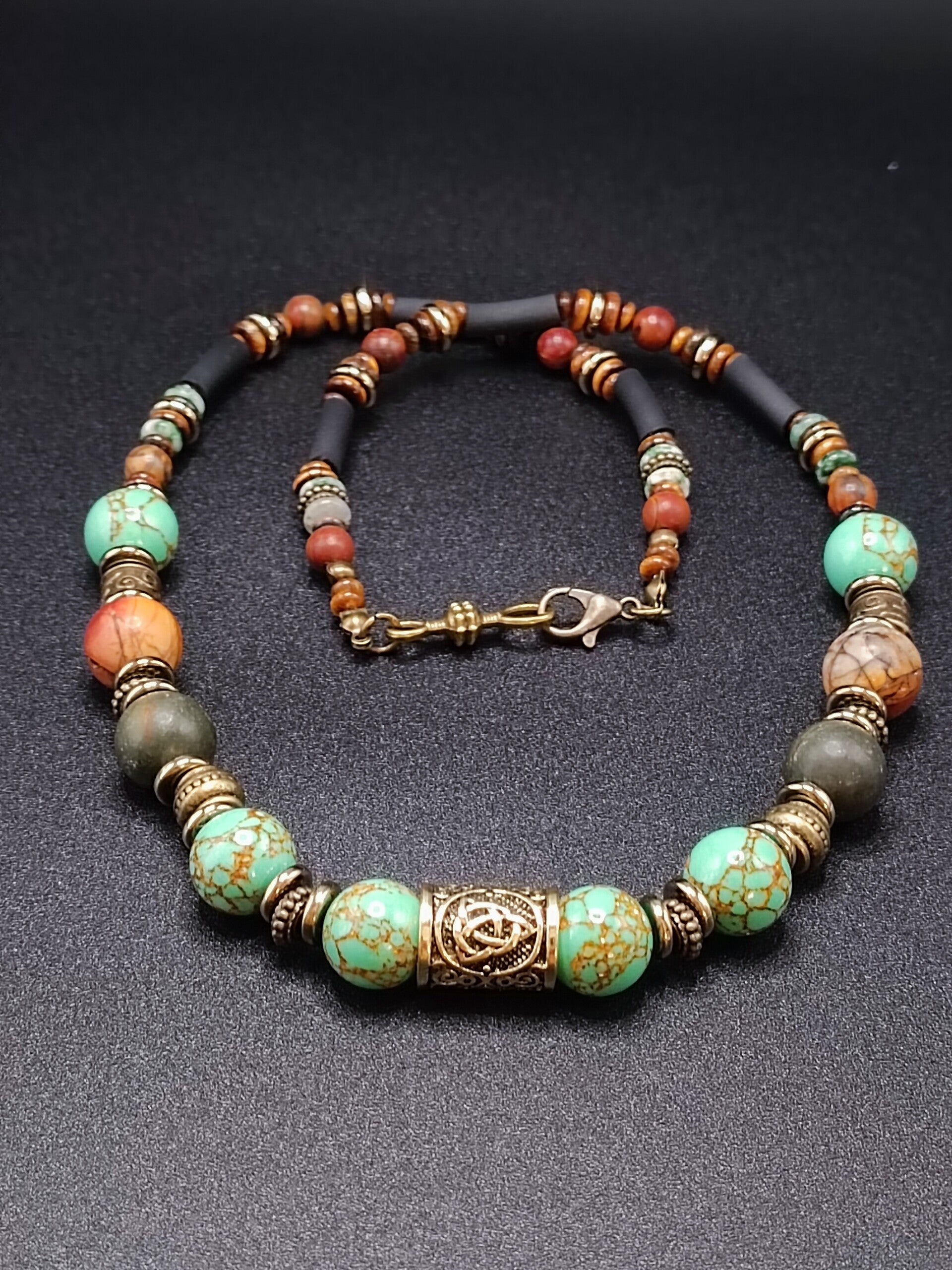 Collier Homme en Jaspe Ocean, Jaspe Paysage et Bronze